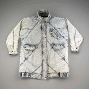 Vintage Andy John's Denim Coat Women's Small Heavyweight Acid Wash Turtle Neck